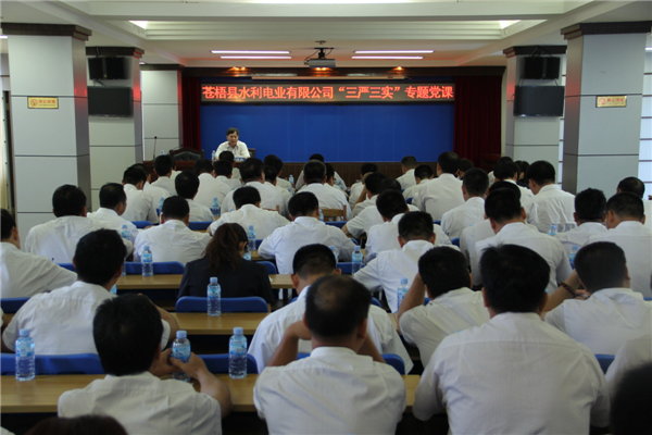 6月5日，蒼梧縣水利電業(yè)有限公司開展 “三嚴(yán)三實(shí)”專題教育黨課暨黨風(fēng)廉政教育培訓(xùn)，黨課邀請蒼梧縣人民檢察副檢察長莫孔文為